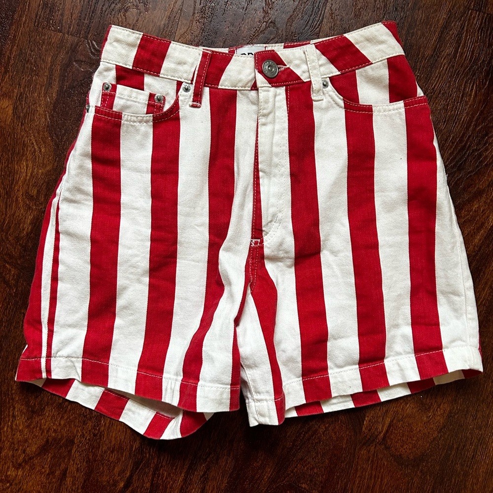 BDG Red and White Striped Jean Shorts